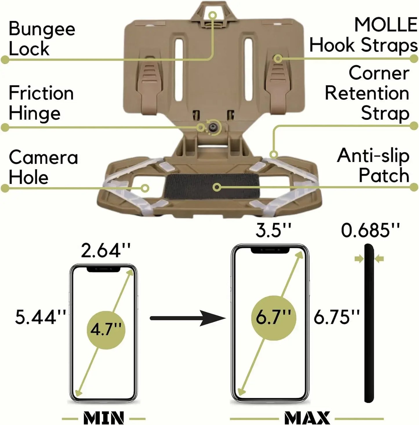 Airsoft Plate Carrier Molle Phone Carrier Outdoor Navigation Board, Quick Access Foldable Holder Vest Chest Rig Mount