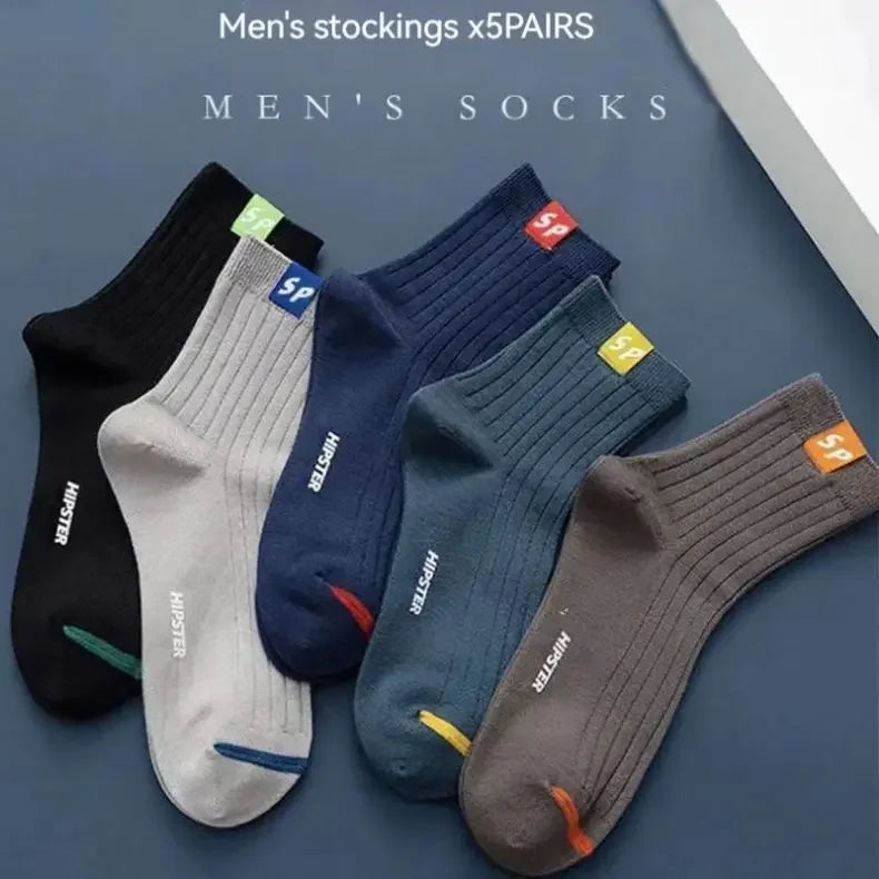 5 Pairs Men's Socks Mid-Calf Socks Warm Socks Long Sweat-Absorbing Breathable Socks Trendy Versatile Fall And Winter Sports Sock