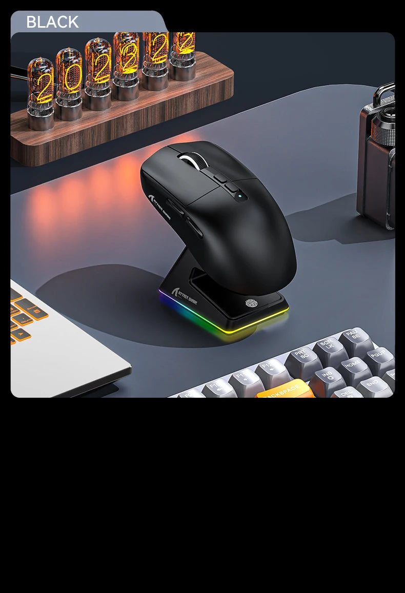 Attack Shark X6 PAW3395 Bluetooth Mouse,Tri-Mode Connection,RGB Touch Magnetic Charging Base,Macro Gaming Mouse