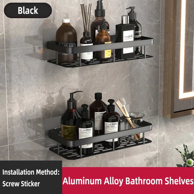 Bathroom Shelf Kitchen Storage Organizer Aluminum Alloy Shampoo Rack Shower Shelf Bathroom Accessories No Drill Shelf