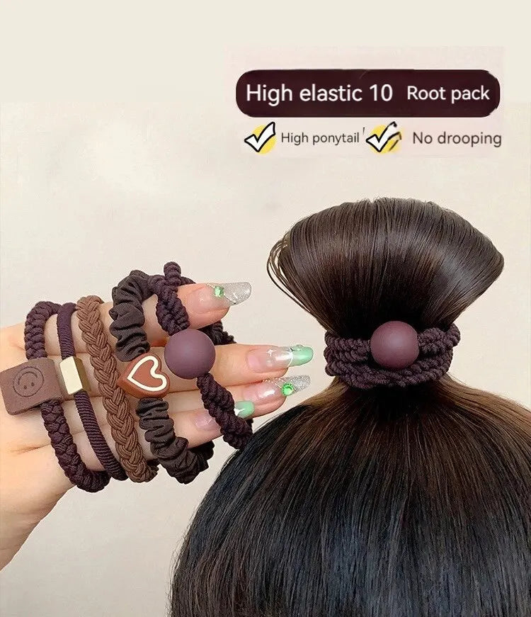 10PCS Women's Hair Ring Set Hair Accessories High Elasticity Leather Band Simple Temperament High Ponytail Durability New Style