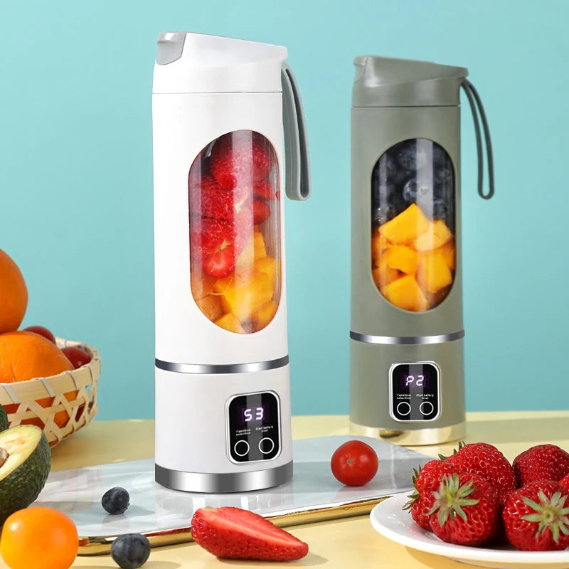 450mL Portable Fruit Juicer with 8 Page Blade Home USB Rechargeable Large Capacity with Digital Display Juice Maker Machine