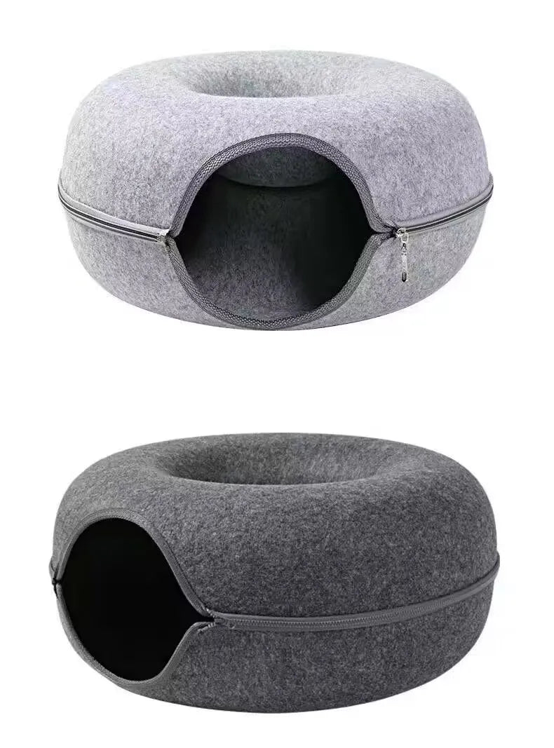 All Funny Donut Cat Bed Interactive Tunnel Pet Felt Indoor Toys Cats House Kitten Training Toy Cat Kennel Pets Supplies