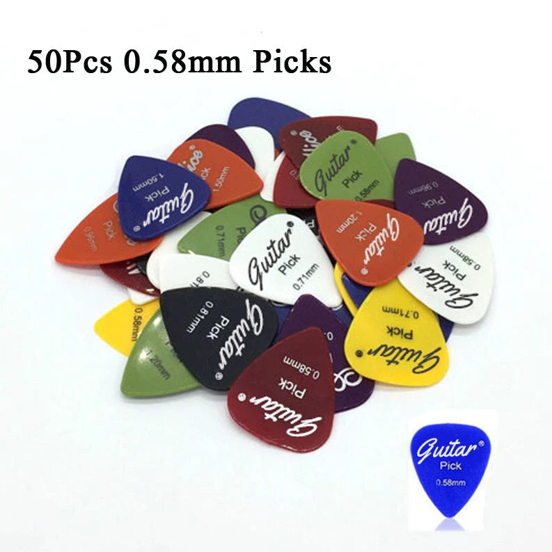 50Pcs/Set Electric Guitar Pick Acoustic Music Picks Plectrum 0.58/0.71/0.81/0.96/1.20/1.50mm Thickness Guitar Accessories GYH