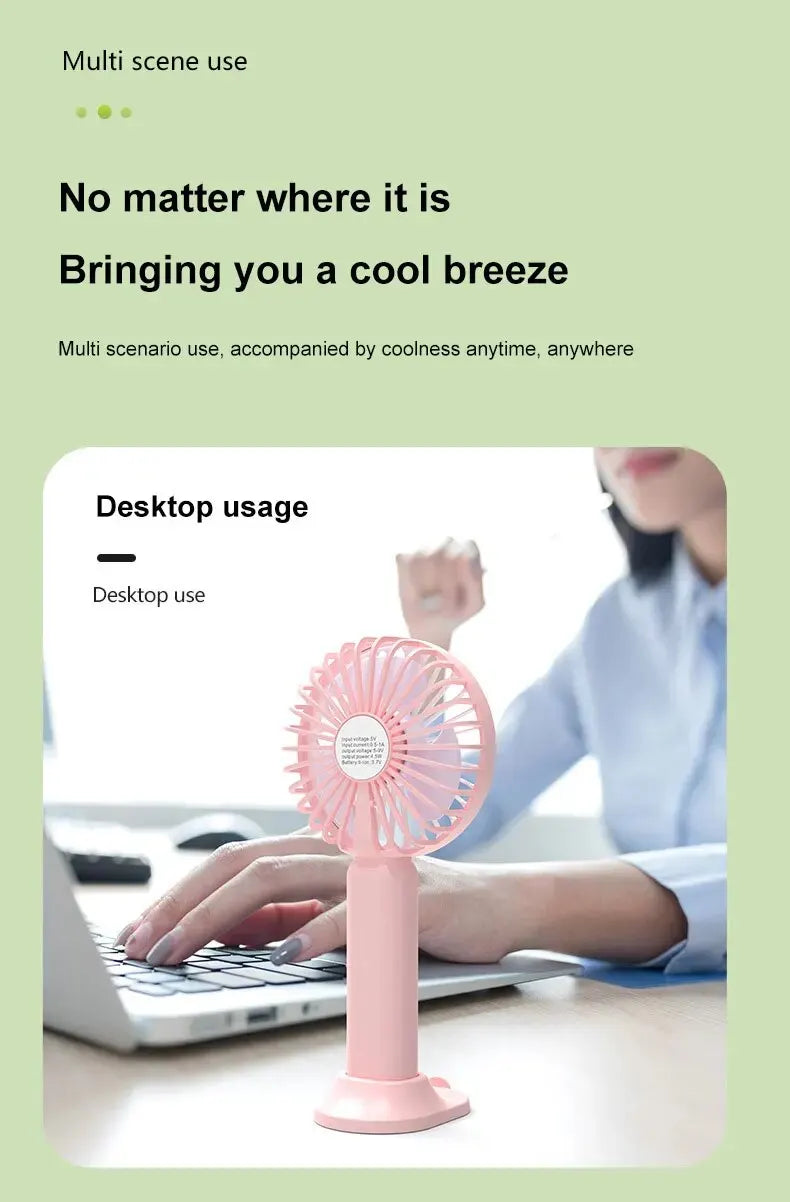 1pc New Portable Fan Office Desktop Multifunctional Folding Headed Small Electric Fan USB Mini Portable High Wind Pocket Fan