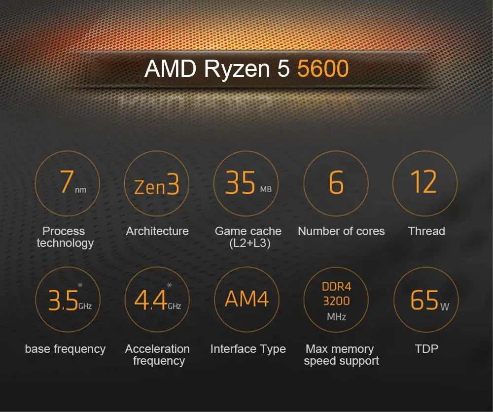 AMD Ryzen 5 5600 R5 5600 5000 Series 6-Core 12-Thread 3.5 GHz CPU Processor 7NM L3=32M Socket AM4 DDR4 New But without cooler