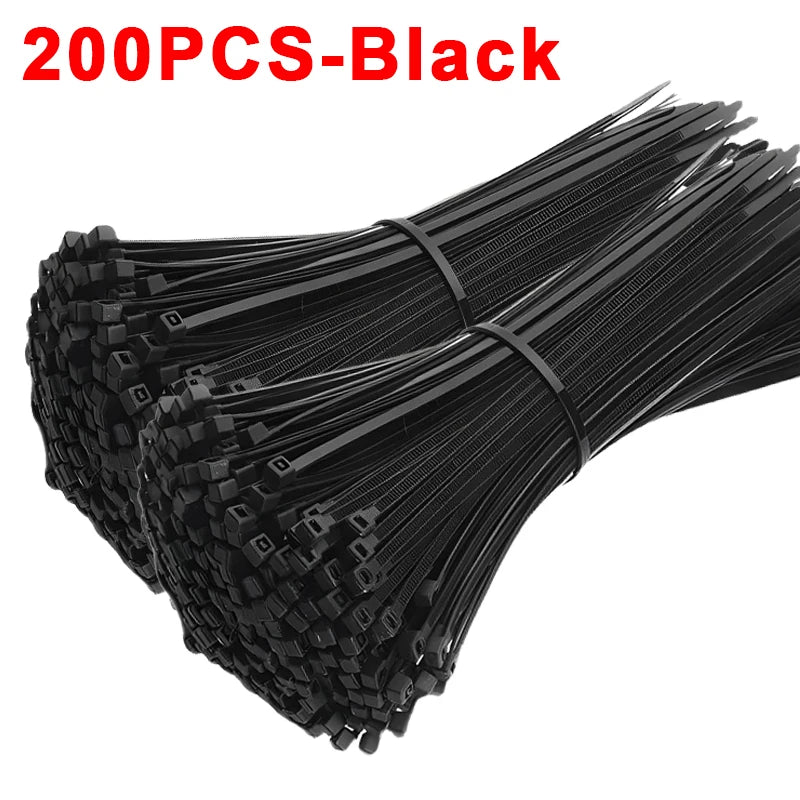 200/100Pcs Nylon Cable Ties Adjustable Self-locking Cord Ties Straps Fastening Loop Reusable Plastic Wire Ties For Home Office