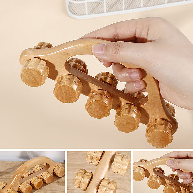 2/4/6/10Wheels Wooden Car Roller Relaxing Hand Massage Tool Arched Handle Massager For Face Neck Head Foot Acupoint Muscle Relax