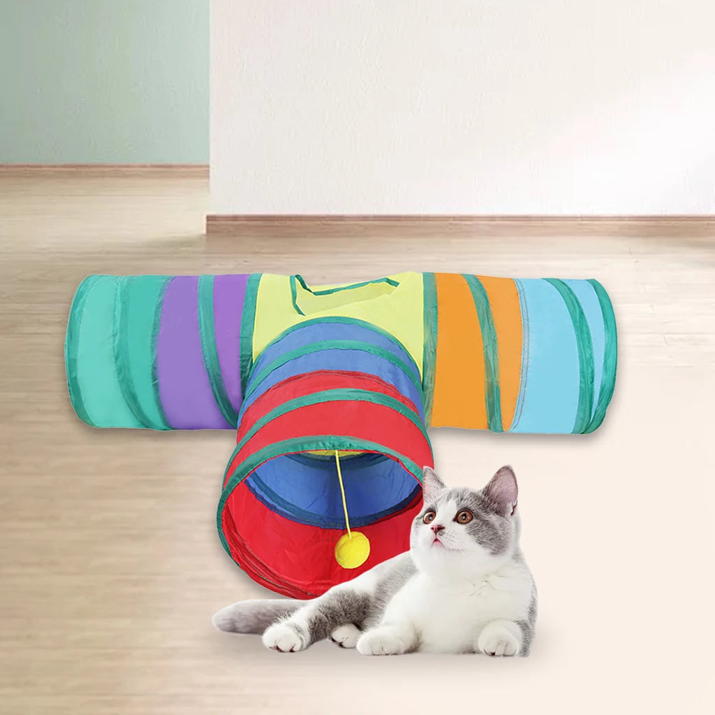 Comfortable Cat Tunnel Interactive Toy Folding Bed for Home Small Animals