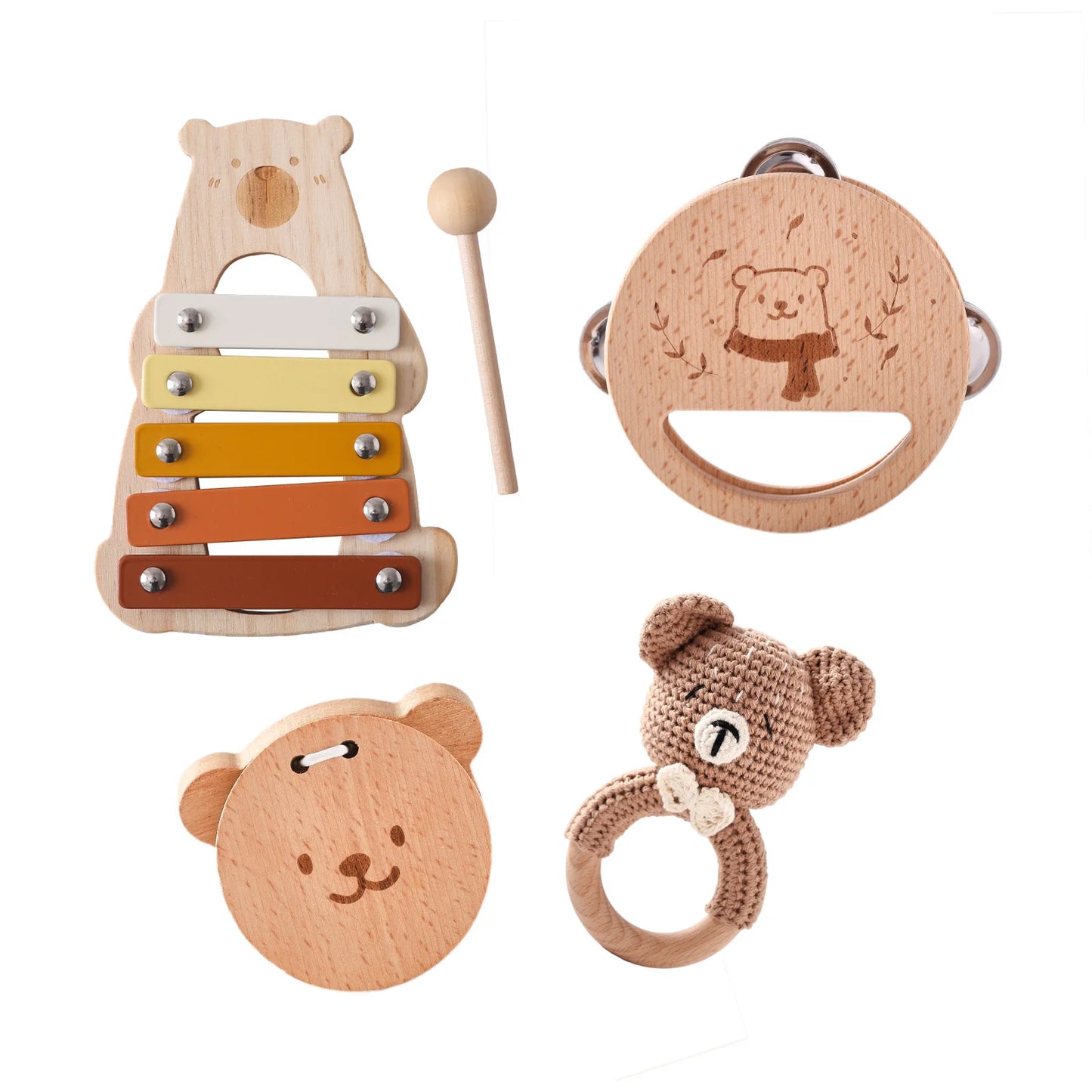 5pc Set Montessori Toys Baby Music Toys Musical Instrument Wooden Educational Toys Baby 0 3 Years Toys Bear Xylophone toys Gifts