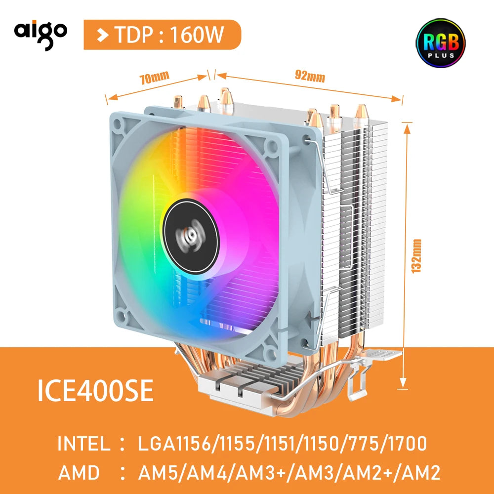 Aigo CPU Cooler 2 4 6 Heat Pipes PC Radiator Cooling 3PIN PWM Silent Rgb Fan For Intel  1700 1150 1155 1156 1366 AM2/AM3/AM4 AMD