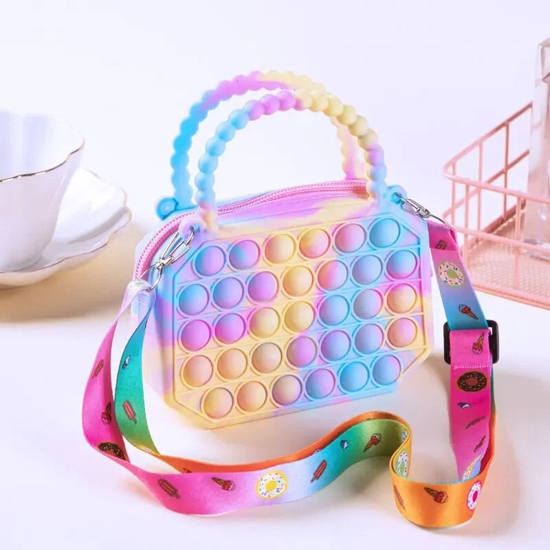 1pc Pop Purse Silicone Sensory Push Pop Bubble Bag Crossbody Bag Antistress Toys Cartoon Unicorn Handbag Coin Pouch For Kids