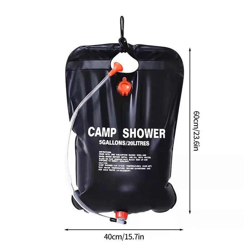 20L/40L Camping Shower Bag Foldable Shower Bags Camping with Removable Hose Shower Head Water Storage Bag Sun Heated Water Bag