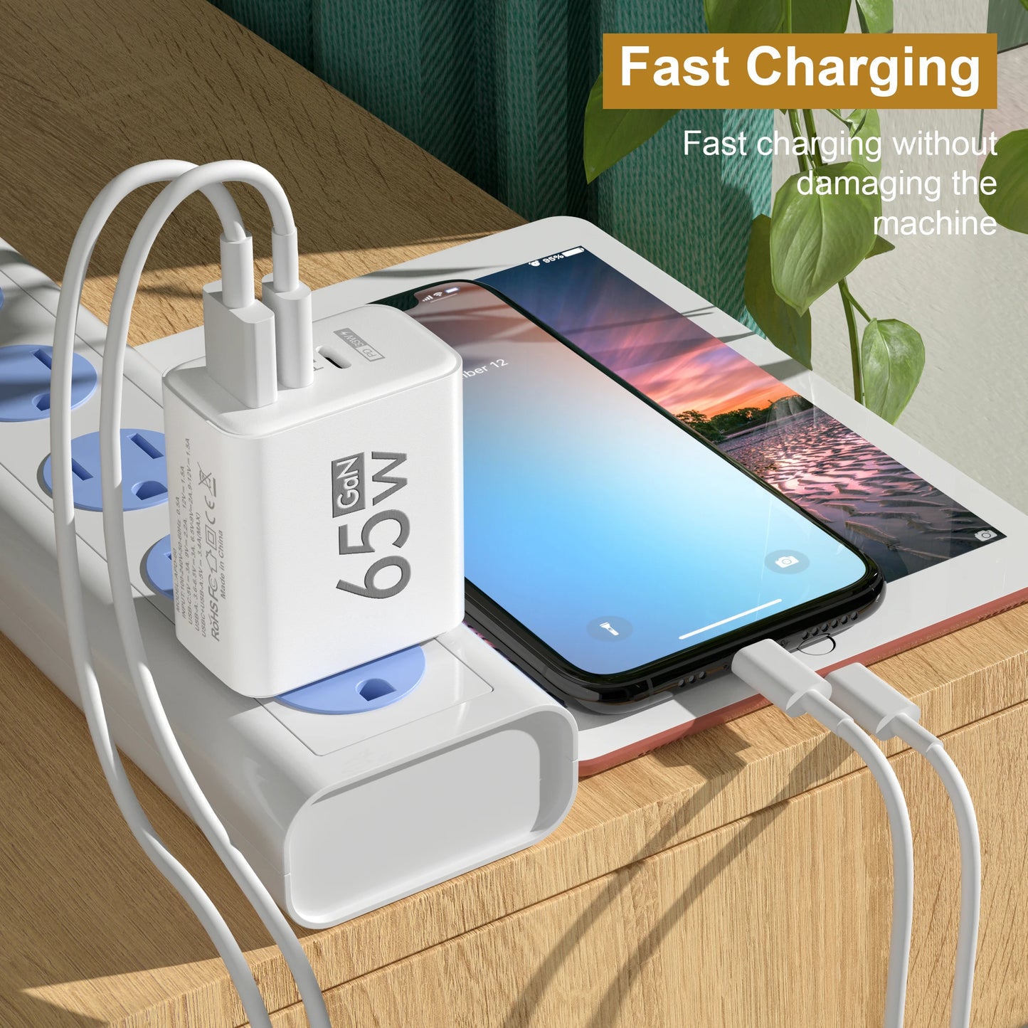 65W GaN USB Type C Charger Fast Charging Phone Charger PD Quick Charge3.0 Adapter For iPhone 14 Xiaomi 13 Samsung Huawei Oneplus