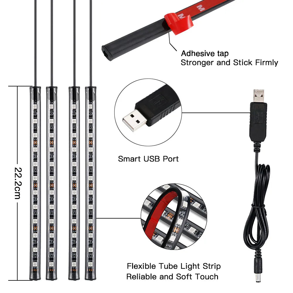 Ambient LED Strip Light Kit For Car Neon Foot Light With Remote APP Voice Music Control Atmosphere Decor Interior Lighting Lamps