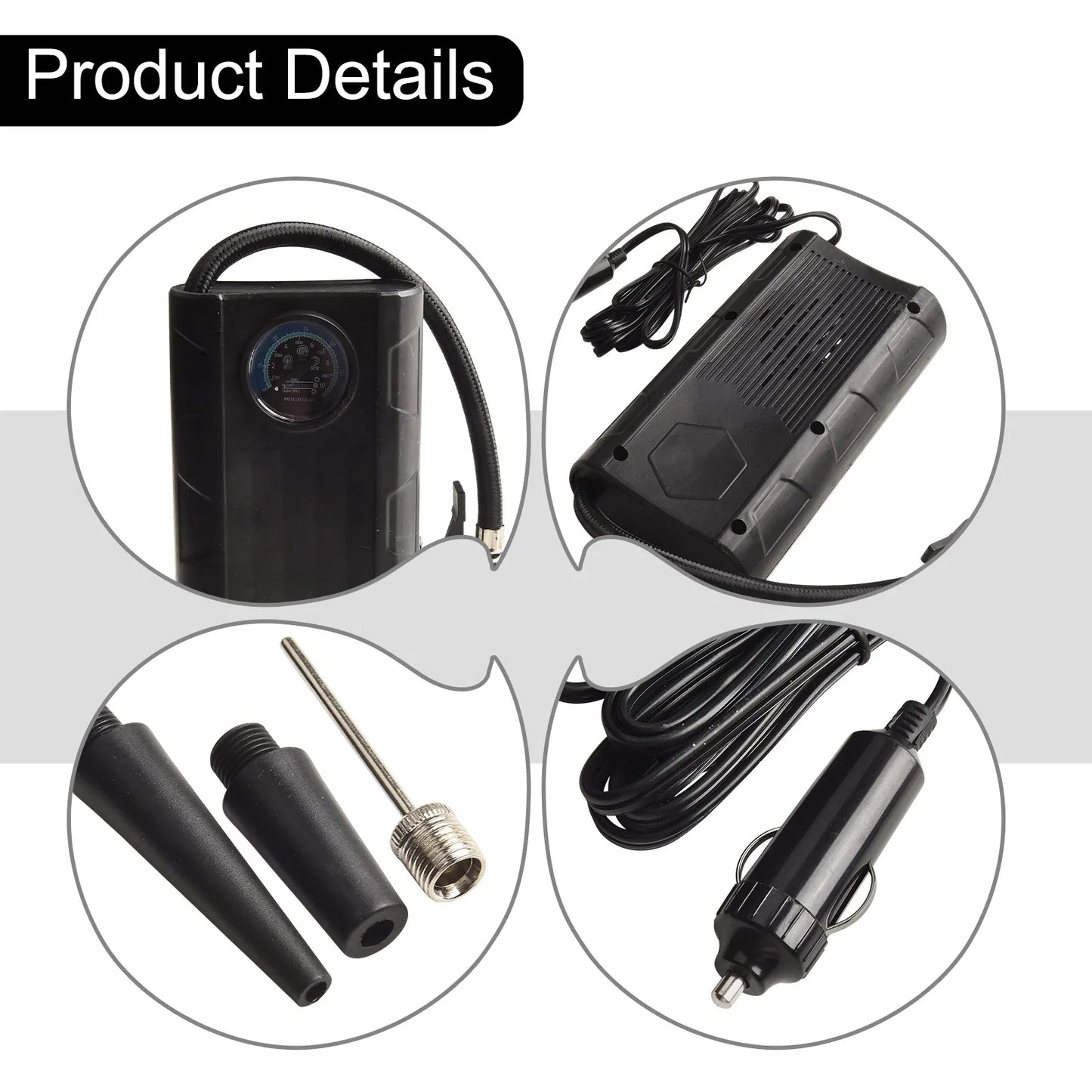 Car Air Pump Electric Air Compressor Portable Self Propelled Tire Pump Handheld Dual-screen Digital Display 12-72V 13-15A 120W