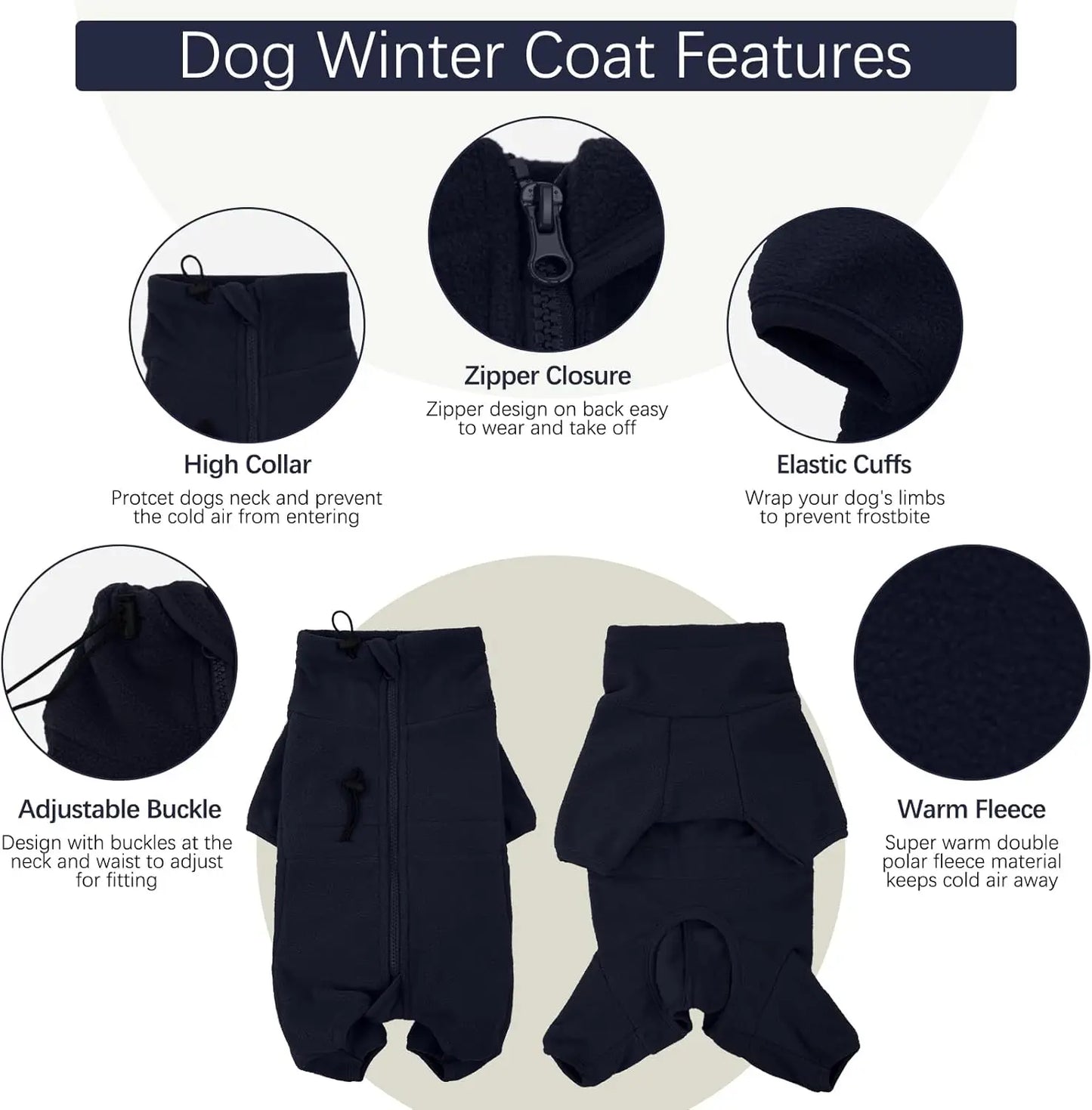 ATUBAN Dog Winter Coat Soft Fleece Pullover Pajamas, Pet Windproof Warm Cold Weather Jacket Vest Cozy Jumpsuit Apparel Clothes