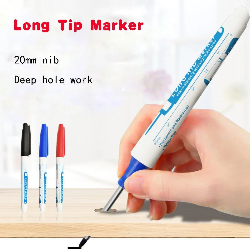 10Pcs/Set 20mm Deep Hole Long Nib Head Marker For Metal Perforating Pen Waterproof Bathroom Woodworking Decor Multi-Purpose Tool