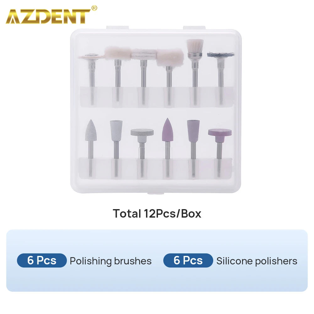 AZDENT 12PCS/Box Dental Composite Polishing Kit RA 2.35mm Polisher for Low Speed Hanpiece Porcelain Natural Teeth Nail Polishing