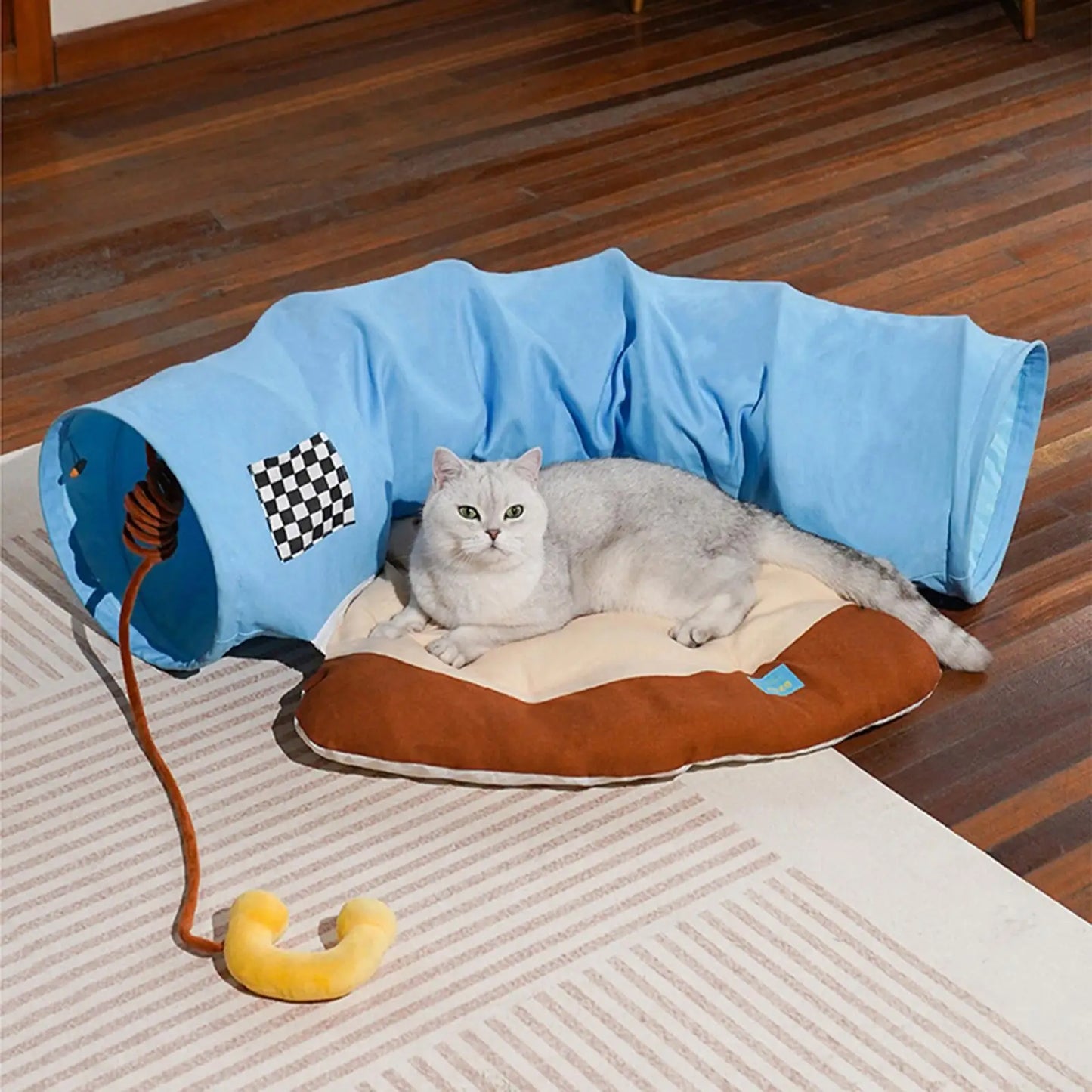 Cat Tunnel and Bed Toy Set Interactive Play Center Exercise with Removable Mat for Bunny Ferrets Indoor Outdoor Hamster