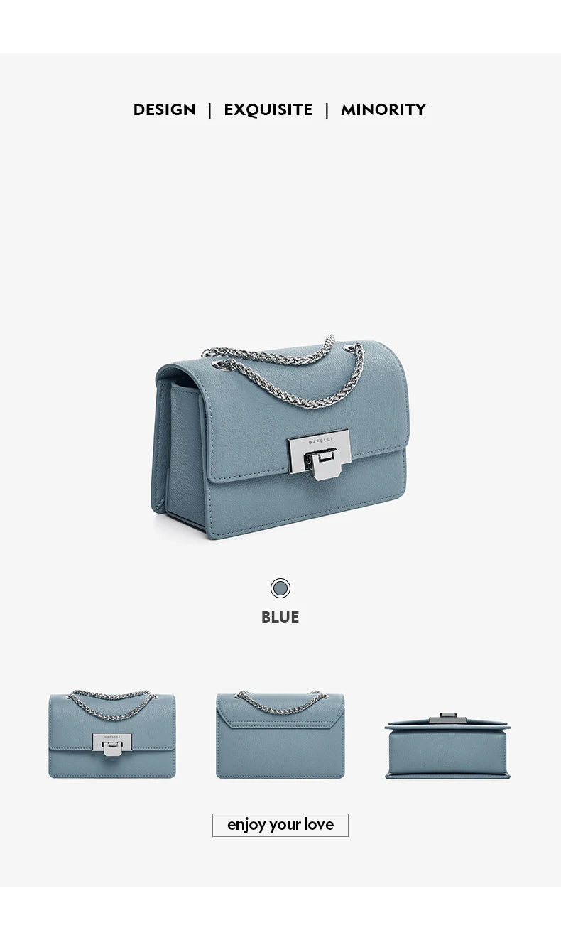 BAFELLI MINI CHAIN BAG WOMEN'S 2024 NEW HANDBAG FASHION SHOULDER CROSSBODY STYLIST COLLOCATION BOX PURSE LUXURY SILVER LEATHER