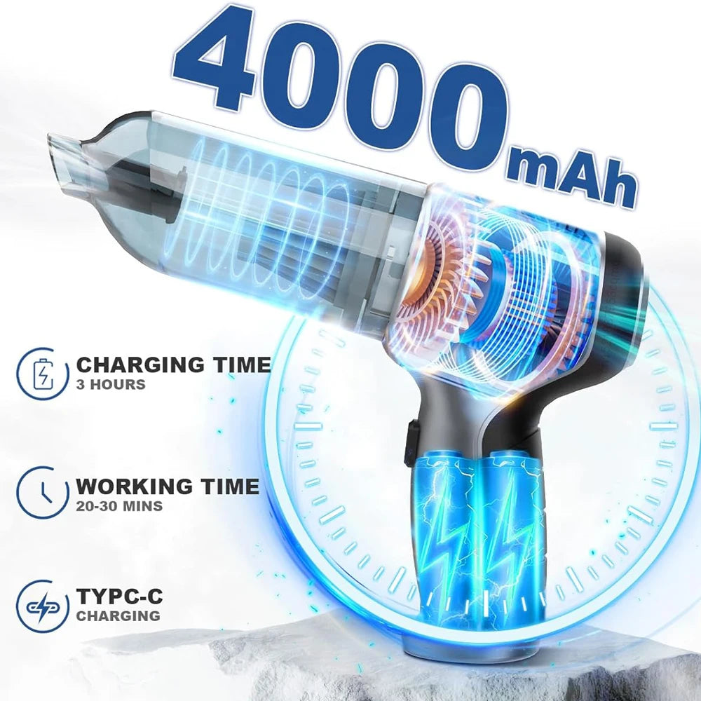 Car Vacuum Cleaner Wireless Portable Vacuum Cleaner 95000PA Strong Suction Handheld Mini Cleaner High Power Blower for Car Home