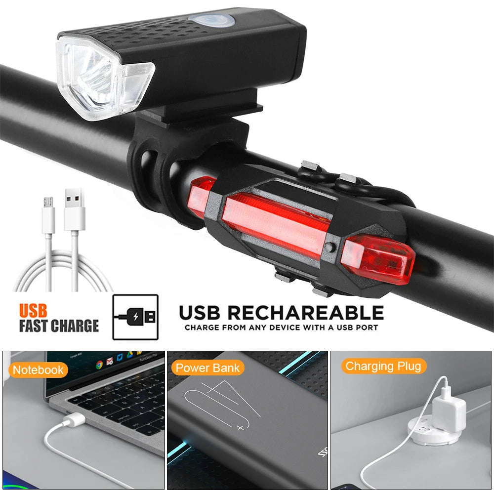 2218 Bike Light Set USB Rechargeable Front Light with Taillight Easy to Install 3 Modes Bicycle Accessories for the Bicycle