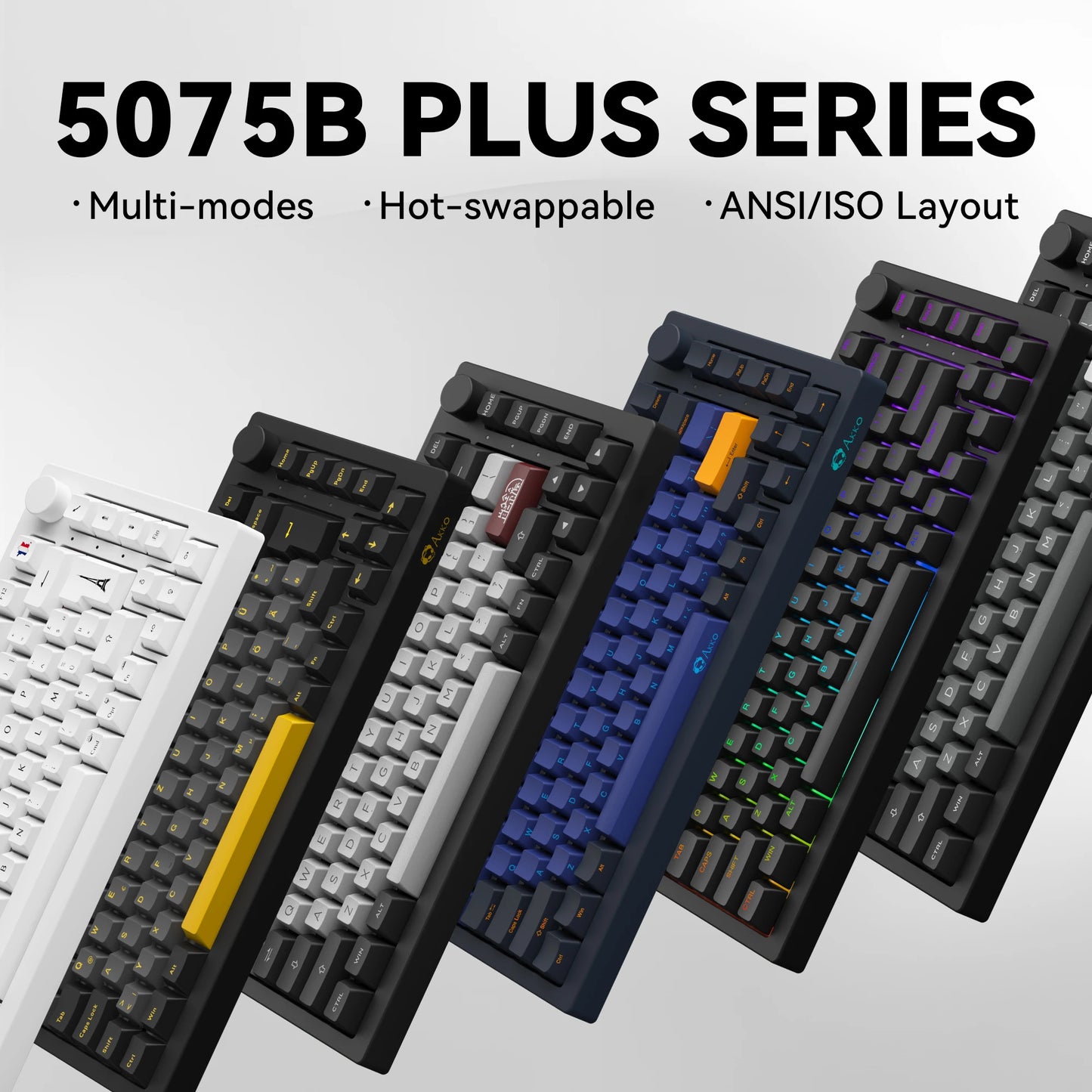 Akko 5075B Plus ANSI/ISO 75% Mechanical Gaming Keyboard 3/5 Pin Hot Swap Three-Modes RGB 2.4GHz Wireless/USB Type-C/BT 5.0