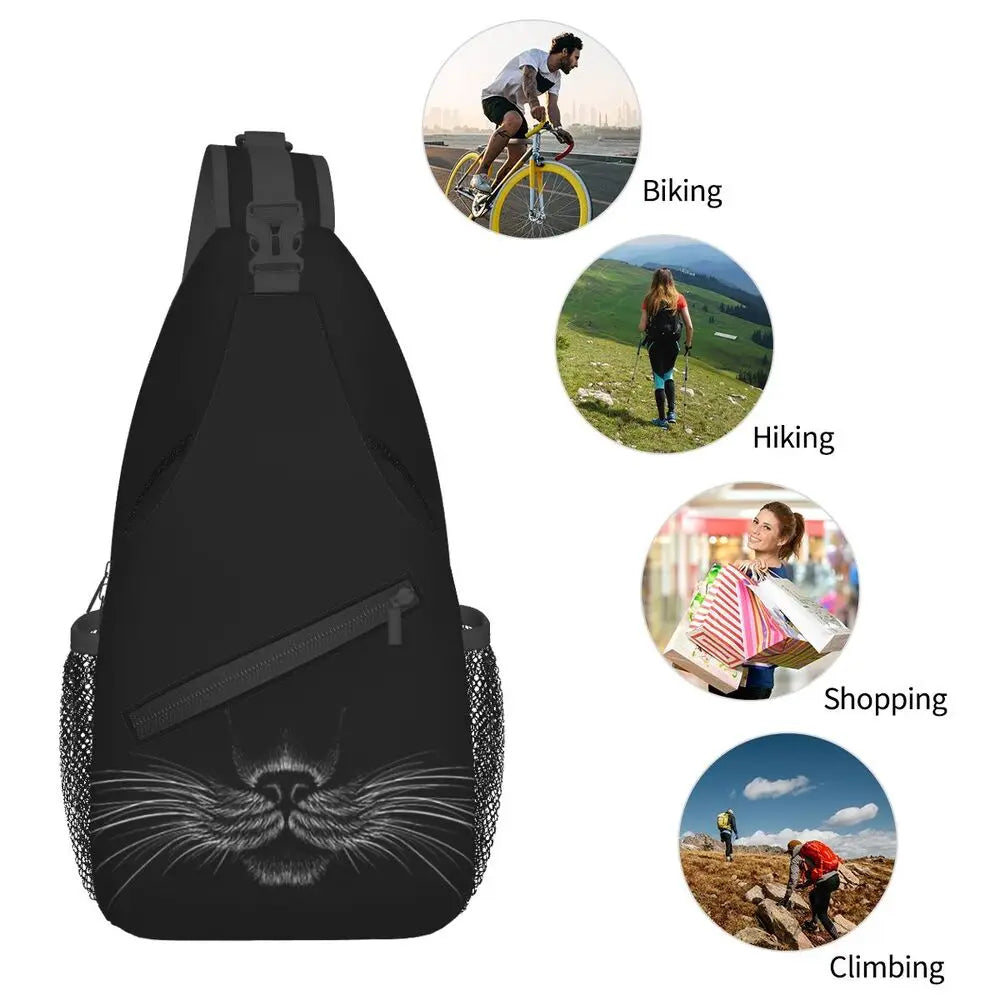 Black Cat Panther Animal Chest Bag Men Sling Crossbody Backpack Chest Bag Travel Hiking Daypack Shoulder Bag