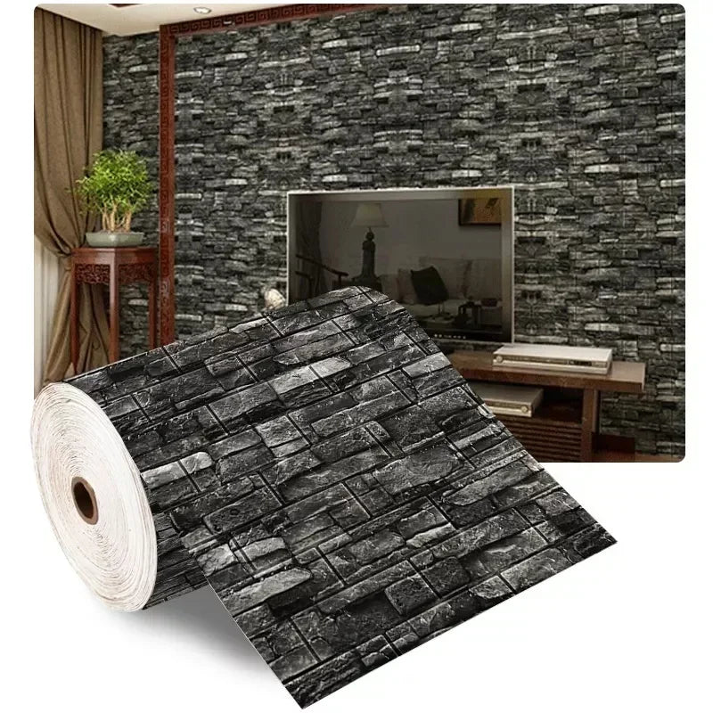 70cm*2m 3D Soft Foam Brick Wallpaper Sticker Roll DIY Self Adhesive Living Room Home Kitchen Bathroom Decorative Wall Paper