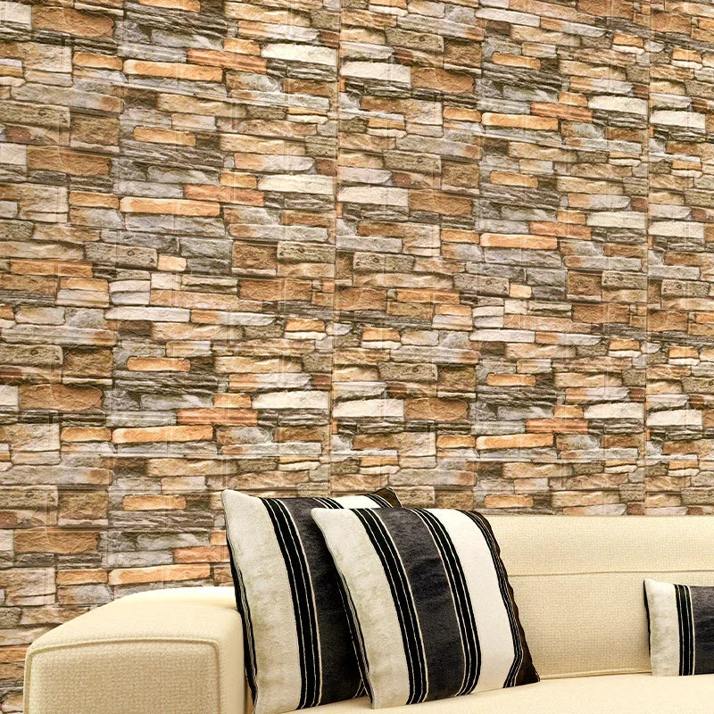 70cm*1m 3D Self-Adhesive Wallpaper Continuous Waterproof Brick Wall Stickers Living Room Bedroom Wall Stickers Home Decoration