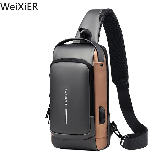 Chest Bag Multifunction Crossbody Sport Running Travel Sling Pack Anti-theft USB Charge Shoulder Messenger Pack Luxury Brand Men