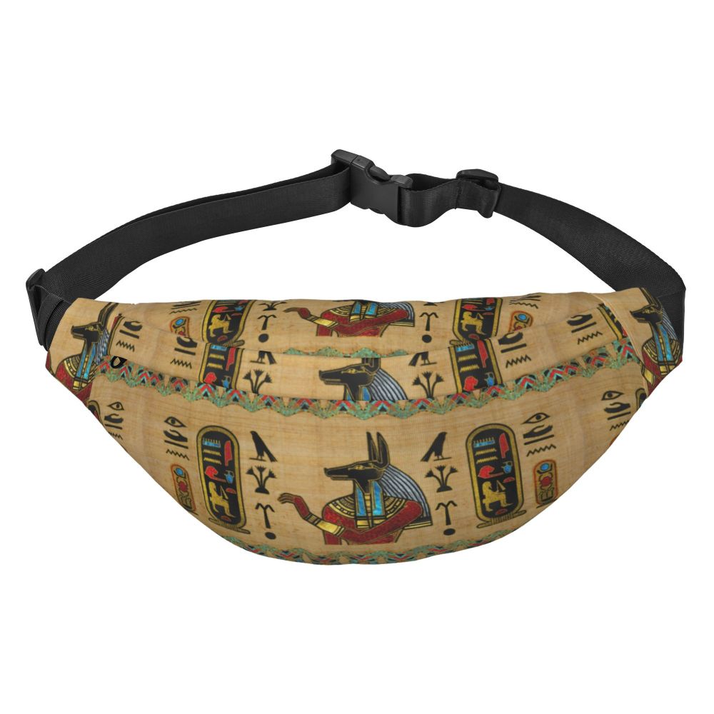 Ancient Gold Pharaoh Egypt King Tut Fanny Bag Custom Egyptian Hieroglyphic Sling Crossbody Waist Pack Hiking Phone Money Pouch