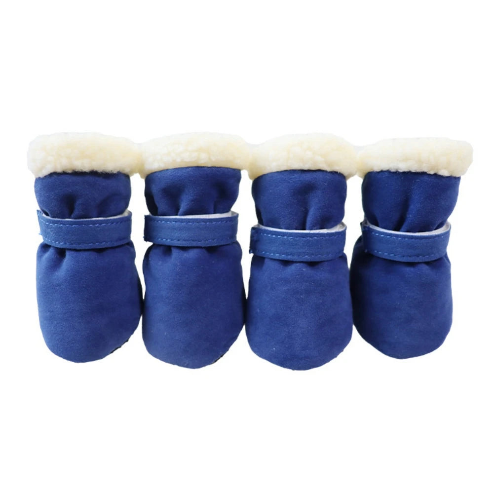 4Pcs Pet Dog Snow Boots Autumn Winter Warm Plush Dog Shoes for Small Medium Dog Cats S-XL Soft with Non-Slip Soles