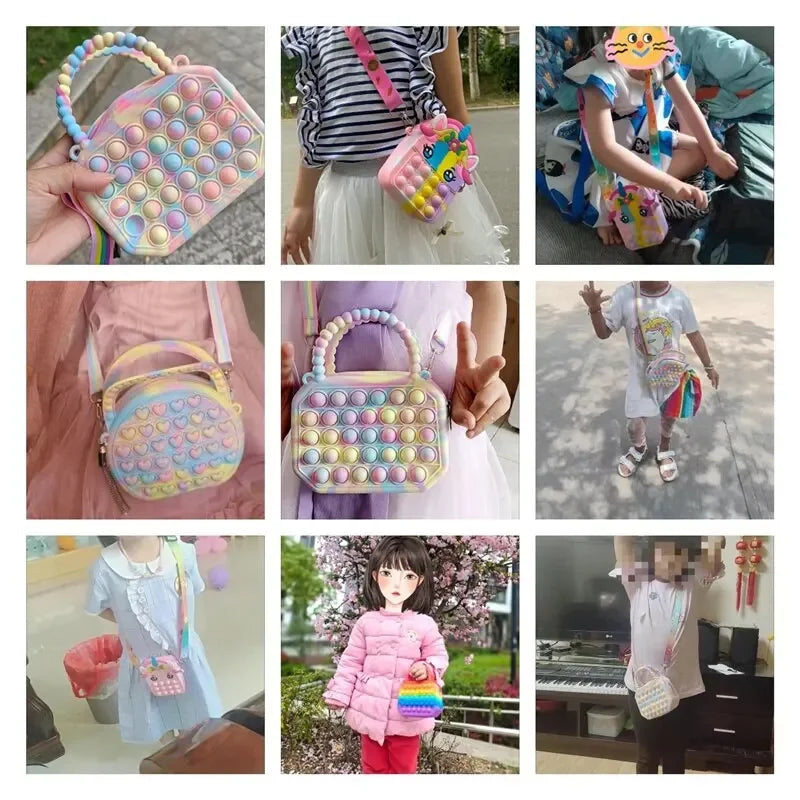 1pc Pop Purse Silicone Sensory Push Pop Bubble Bag Crossbody Bag Antistress Toys Cartoon Unicorn Handbag Coin Pouch For Kids