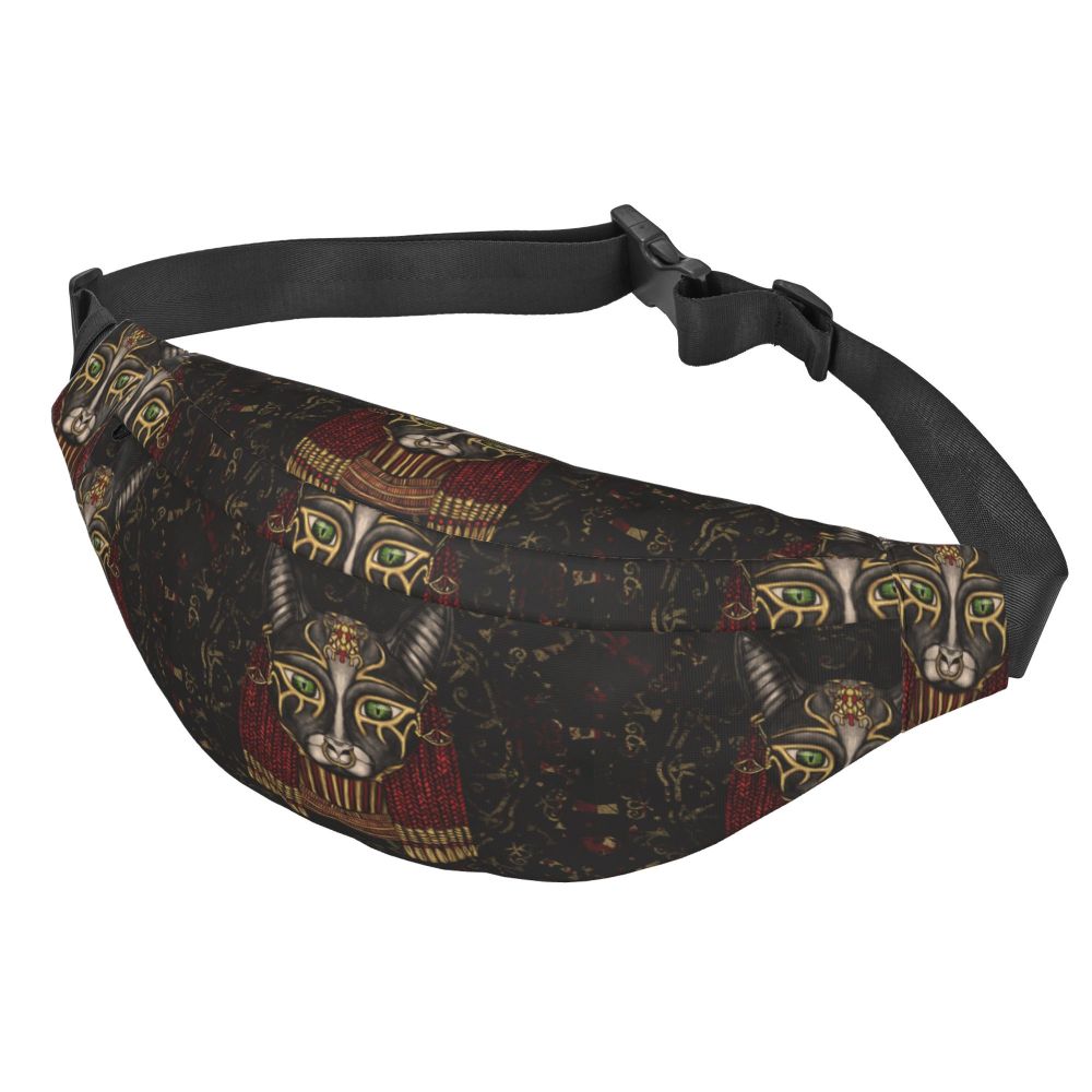 Ancient Gold Pharaoh Egypt King Tut Fanny Bag Custom Egyptian Hieroglyphic Sling Crossbody Waist Pack Hiking Phone Money Pouch