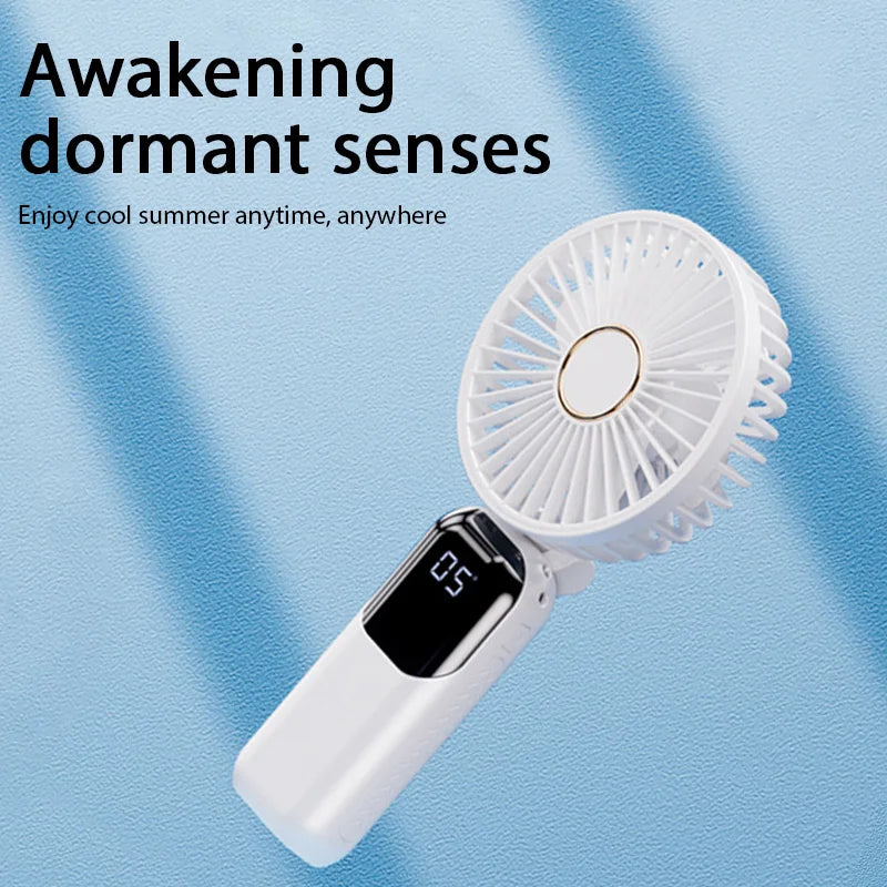 20000mAh Handheld Electric Fan Rechargeable Portable Fan Desktop Mini fan 5 Speeds Foldable Digital Display Air Cooler Camping