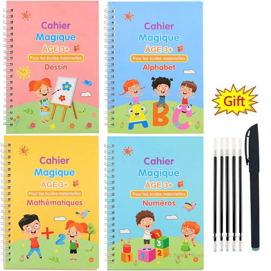 4 Books Magic Book Montessorii Educational Drawing Toys Montessori Education Kids Copy Exercise French Writing Notebook