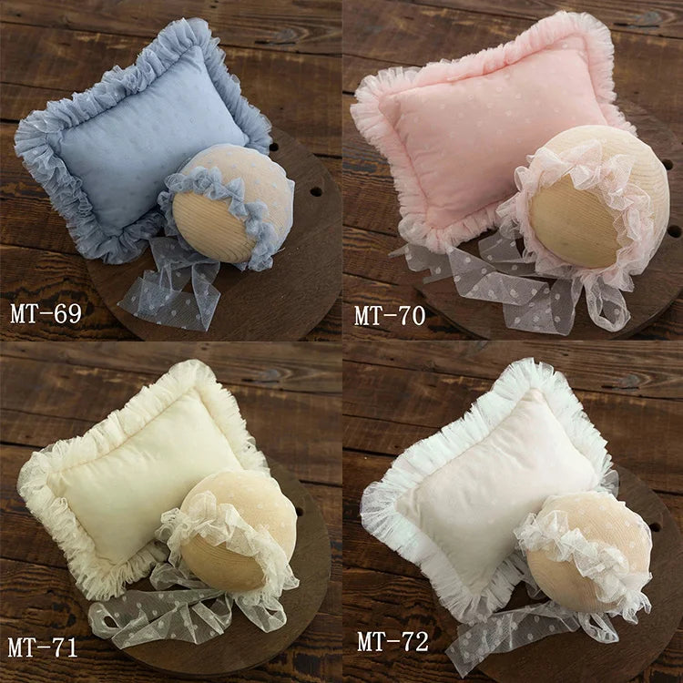 0-1 Month Newborn Baby Photography Props Lace Pillow Hats 2pcs/Set Baby Girl Boy Posing Props Newborn Picture Props Accessories