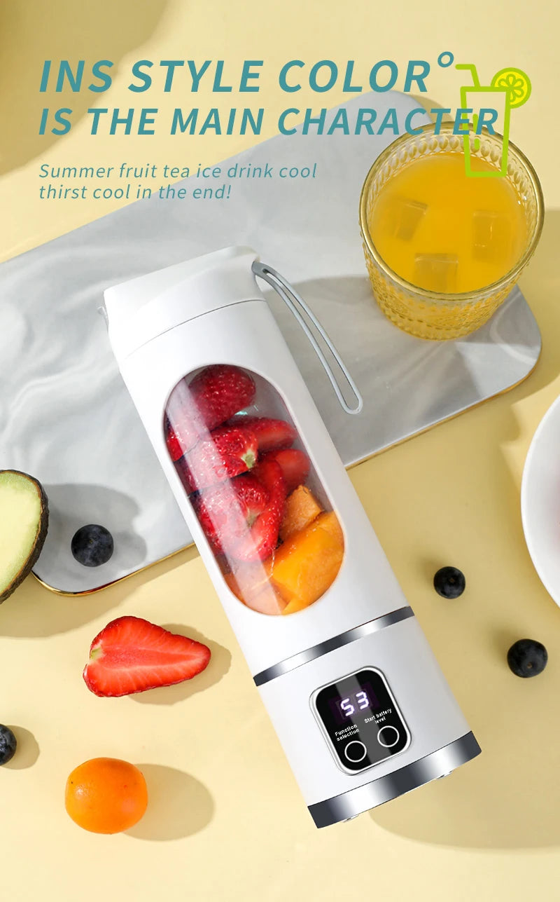 450mL Portable Fruit Juicer with 8 Page Blade Home USB Rechargeable Large Capacity with Digital Display Juice Maker Machine