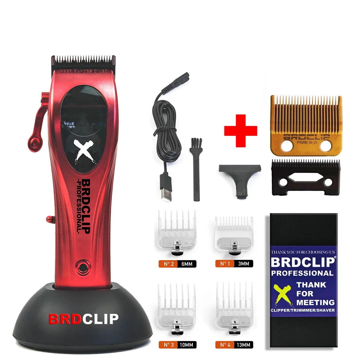 BRDCLIP X1C 9000RPM Magnetic Motor Hair Clipper Professional Barber Hair Cutting Machine Salon Trimmer for Men with Charge Base