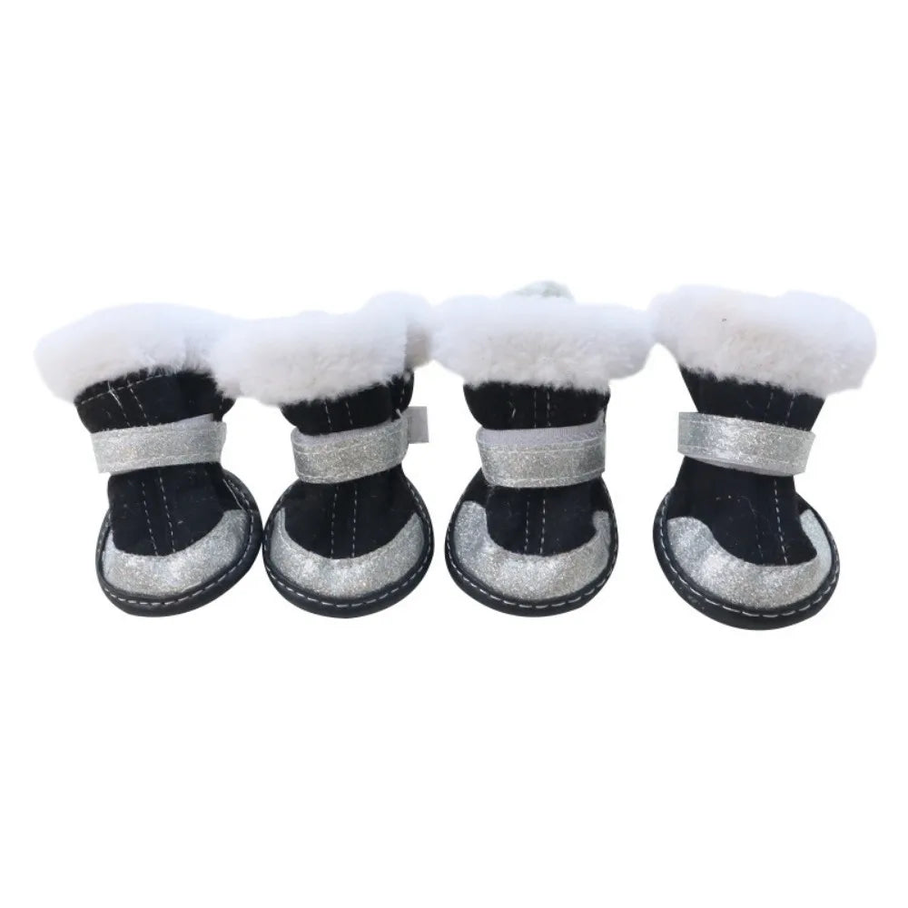 4pcs/set Thickened Dog Snow Boots Windproof Adjustable Non-slip Pet Boots Reflective Soft Dog Warm Shoes for Dogs Puppy