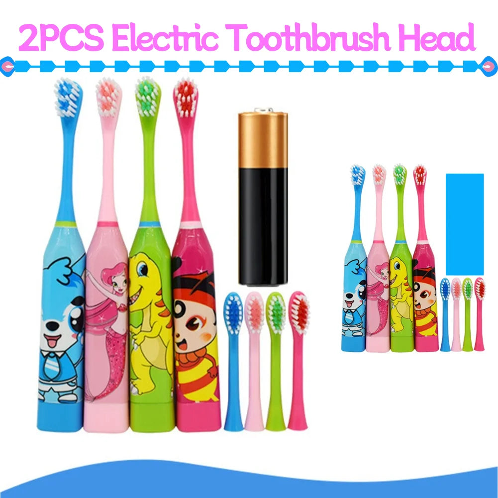 Children Electric Toothbrush with Replaceable Head Cartoon Automatic Electric Toothbrush Teeth Whitening Brush for Wash Supplies