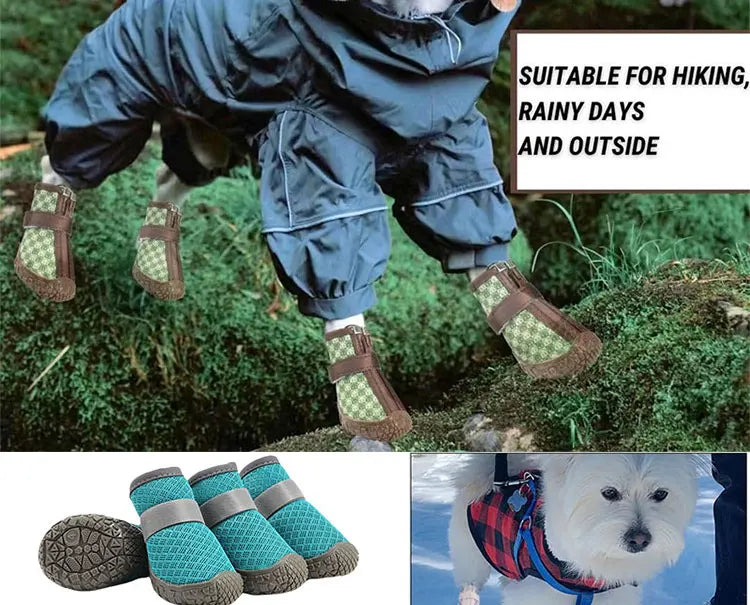 4 pcs/set Dog shoes for small dogs Breathable dog shoes for hot roads, Non-slip medium dog boots for hardwood floors Lake Blue