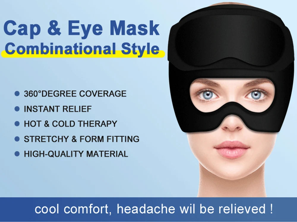 2 IN 1 Headache Relief Migraine Hat & Cooling Gel Relief Sleep Mask for Stress Pressure Pain Relief Puffy Eye Cool Gel Head Wrap