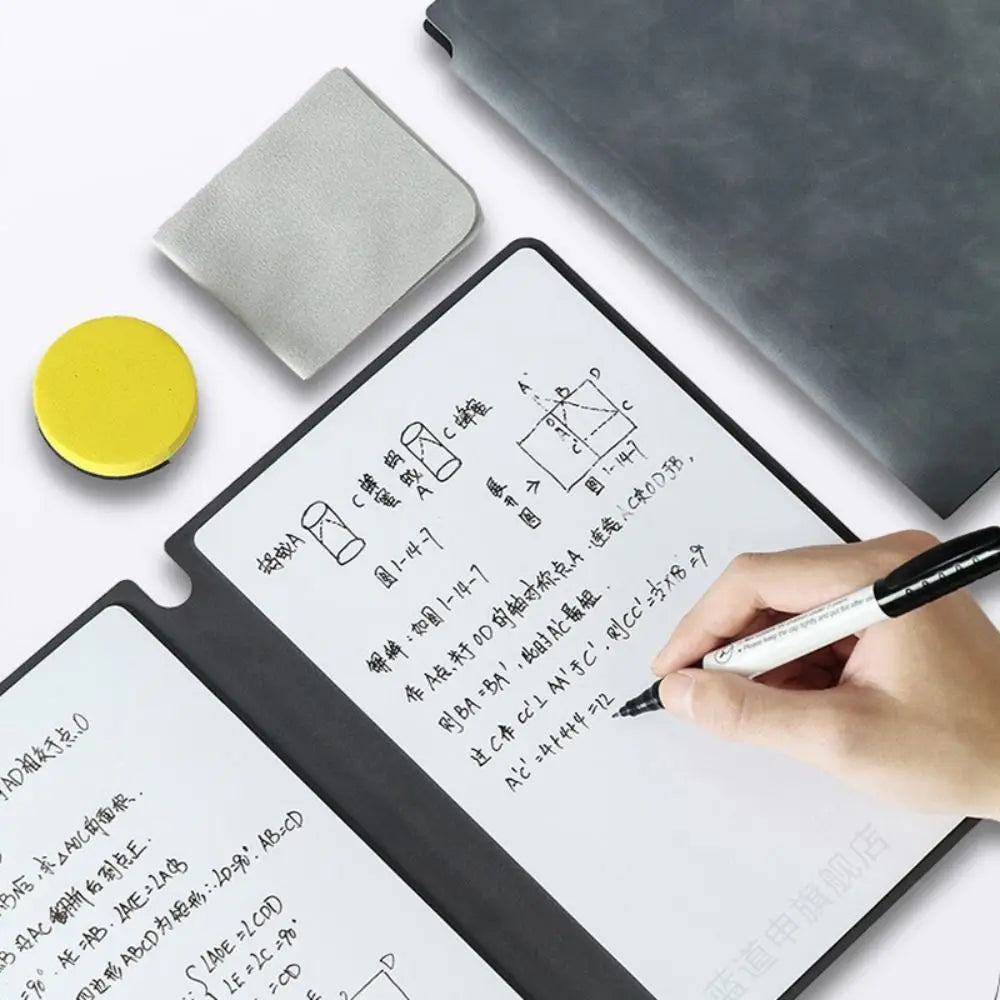 A5 Reusable Whiteboard Notebook Set With Whiteboard Pen Erasing Cloth Leather Memo Pad Weekly Planner Portable Stylish Office