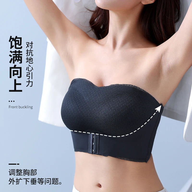 2PCS/Pack Women Invisible Tube Top Bra M-6XL Strapless Padded Wireless Push Up Front Closure Elastic Lady Bandeau Bra Underwear