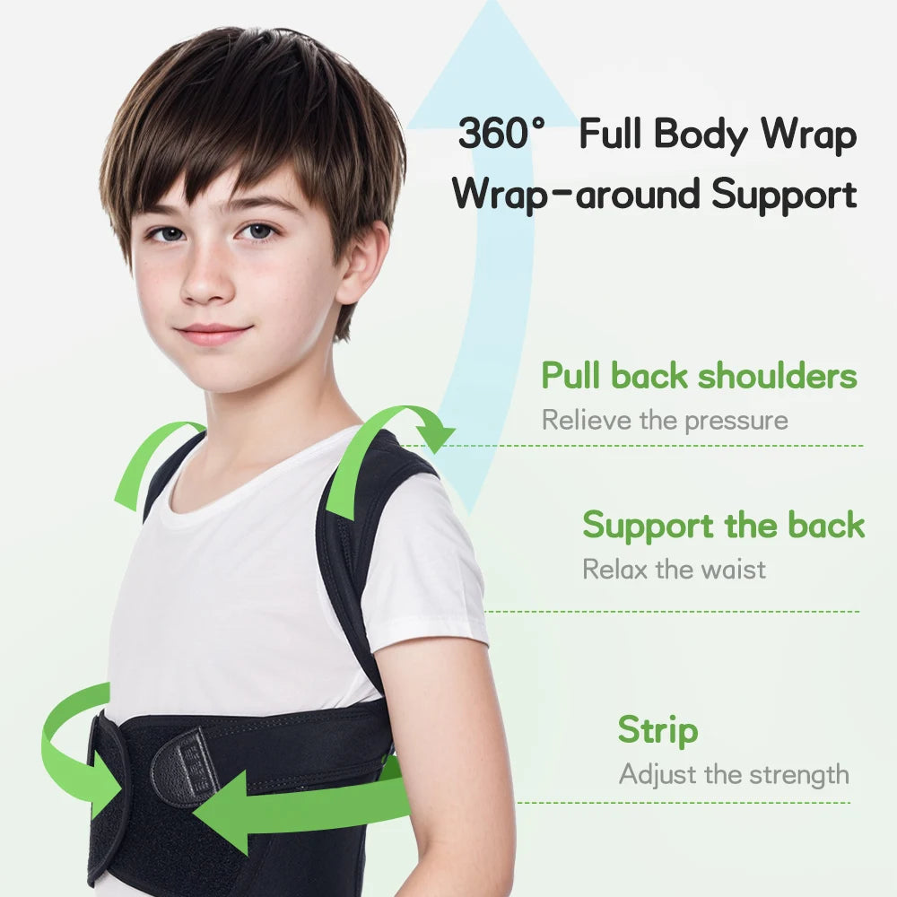 Babaka Child Posture Corrector Back Support Belt Comfortable Adjustable Back Brace Correct Hunchback Relieve Shoulder Back Pain