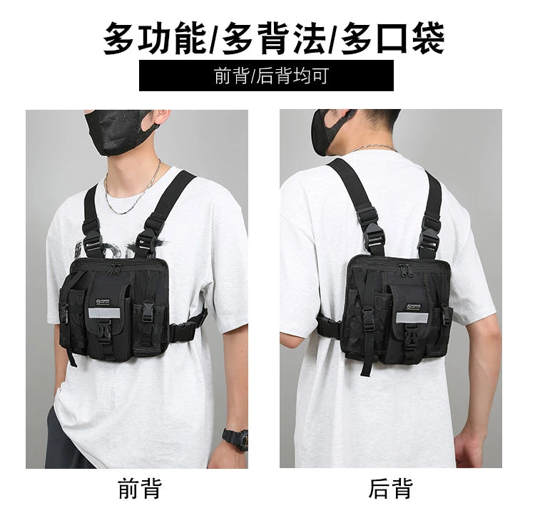 Chest Bag Waist Pack Men's Chest Pack Hip Hop Streetwear Tactical Vest Bag For Men Double Strap Design Shoulder Bag For Men Sac