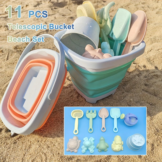 Beach Toys for Kids Sand Toys Set for Toddlers Sandbox Toys with Collapsible Bucket Shovel Rake Set Sand Molds Summer Outdoor